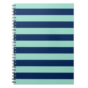 Caderno Espiral Bold Seafoam Green and Navy Stripes
