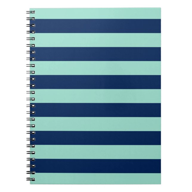 Caderno Espiral Bold Seafoam Green and Navy Stripes (Frente)