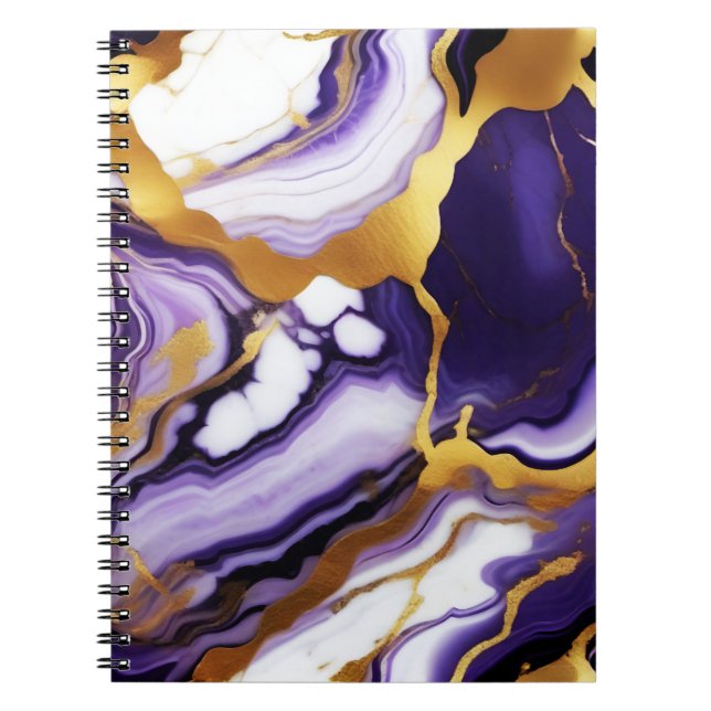 Caderno Espiral Bold Trendy, mármore Dourado amarelo púrpura (Frente)