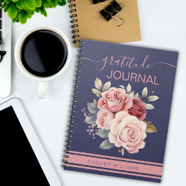 Caderno Espiral Boletim de gratidão de flores roxa e rosa