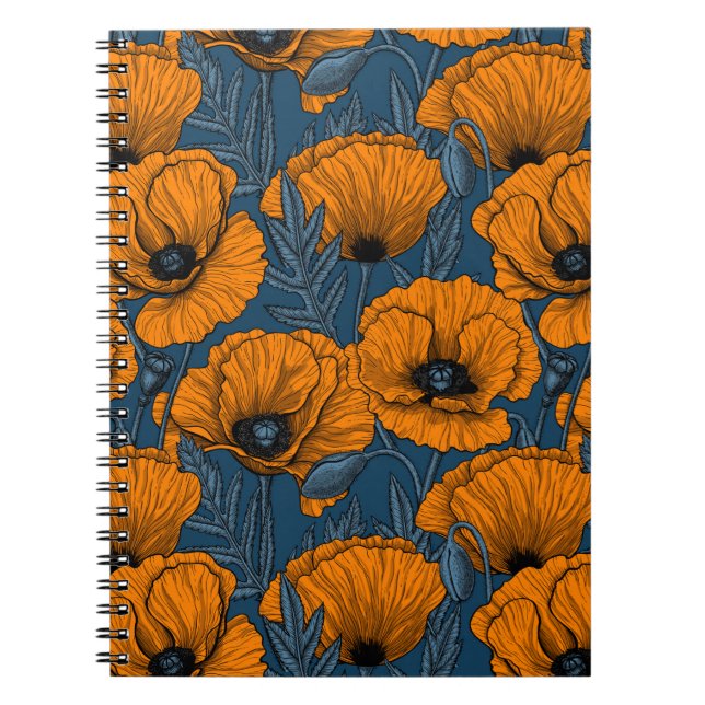 Caderno Espiral Bolhas de laranja em azul escuro (Frente)
