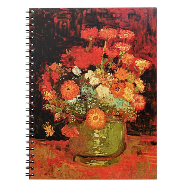 Caderno Espiral Boliche com Zinnias por Vincent van Gogh, (Frente)