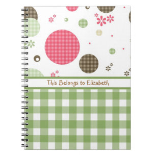 Caderno Espiral Bolinhas bonitos na moda do guingão com nome