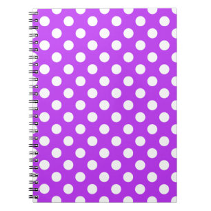 Caderno Espiral bolinhas brancas em roxo brilhante