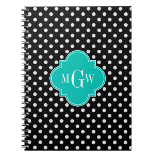 Caderno Espiral Bolinhas brancas pretas Quatrefoil Teto 3 Monogram
