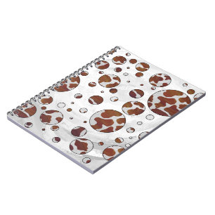 Caderno Espiral Bolinhas castanho e Impressão branco