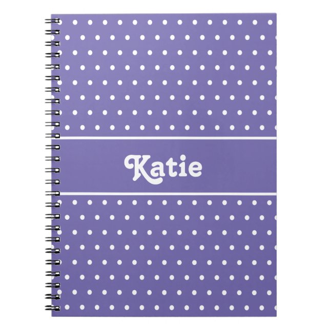 Caderno Espiral Bolinhas Chic - Roxo e Branco - Nome Personalizado (Frente)