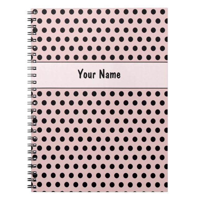 Caderno Espiral Bolinhas Clássicas de Chic Pink & Black Name (Frente)