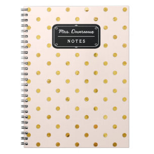 Caderno Espiral Bolinhas cor-de-rosa & Dourados chiques à moda
