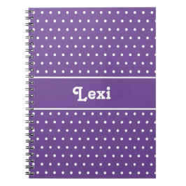 Caderno Espiral Bolinhas de Nome Personalizado do Chic Roxo e Bran