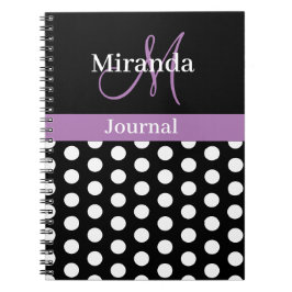 Caderno Espiral Bolinhas de Script de Monograma Puro Preto Branco