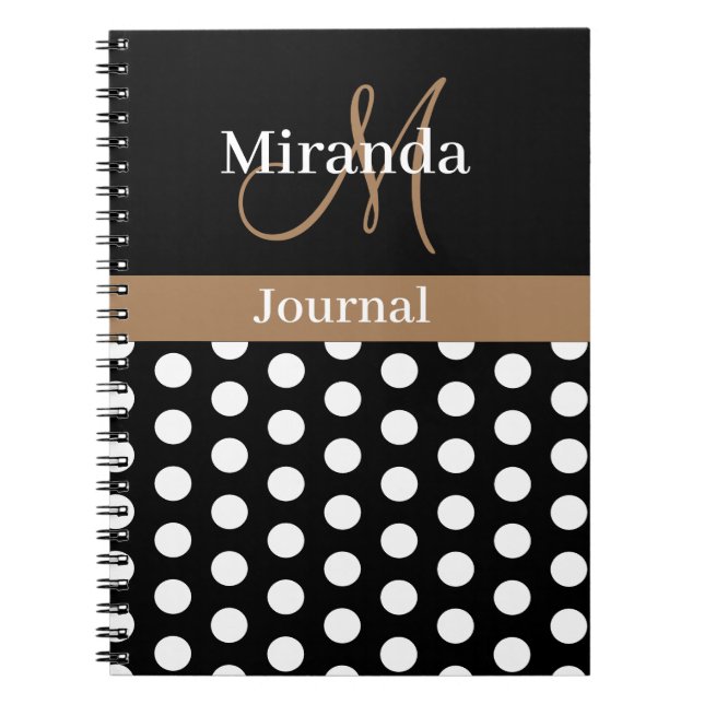 Caderno Espiral Bolinhas de Script do Monograma Castanho Branco Ne (Frente)