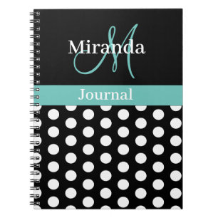 Caderno Espiral Bolinhas de Script Verde de Teto Branco Preto