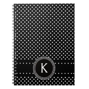 Caderno Espiral Bolinhas em preto e branco com círculo da
