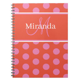 Caderno Espiral Bolinhas Laranja Cor-de-Rosa Monograma de Script