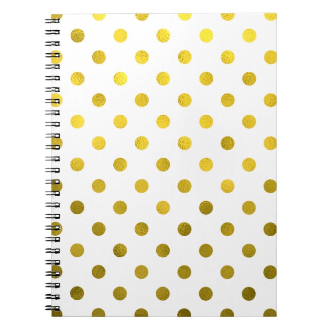 Caderno Espiral Bolinhas metálicas da folha Dourado no teste (Frente)