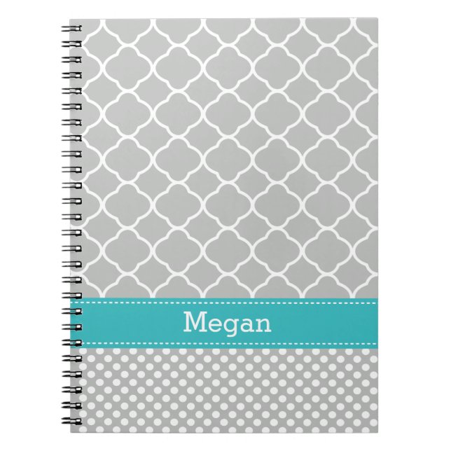 Caderno Espiral Bolinhas Patterno Aqua e Nome Personalizado da Cin (Frente)