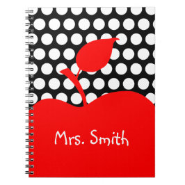 Caderno Espiral Bolinhas Preta e Branca de Maçã Vermelha Personali