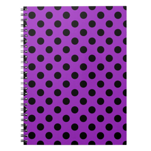 Caderno Espiral Bolinhas pretas em roxo (Frente)