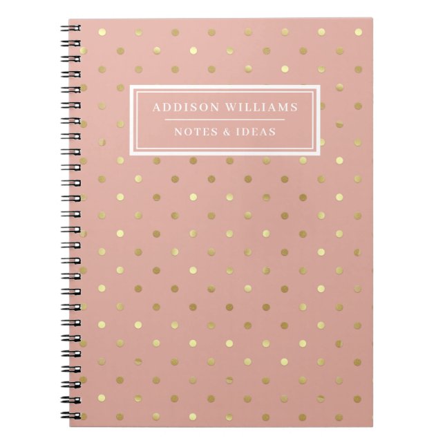 Caderno Espiral Bolinhas Rosa Douradas com Rosa de Nome Personaliz (Frente)