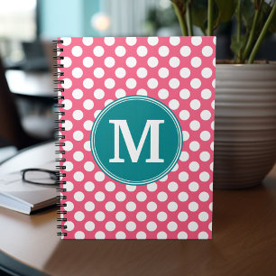 Caderno Espiral Bolinhas rosa-quente e teares com monograma person