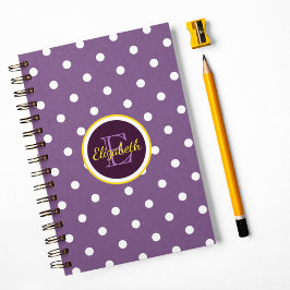 Caderno Espiral Bolinhas roxas monogramas