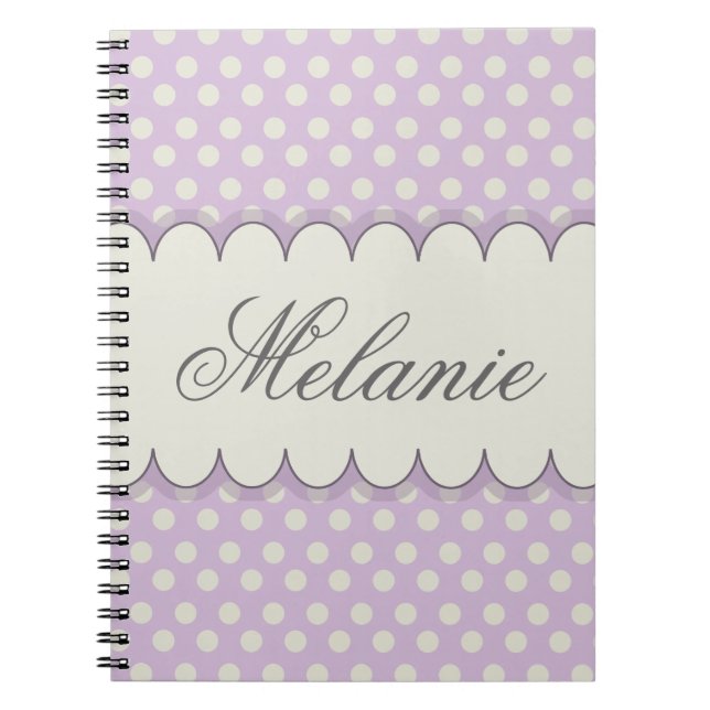 Caderno Espiral Bolinhas roxas personalizadas costume do vintage (Frente)
