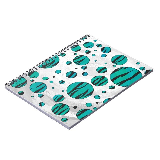 Caderno Espiral Bolinhas Tigre Impressão Preto e Teal (Left Side)