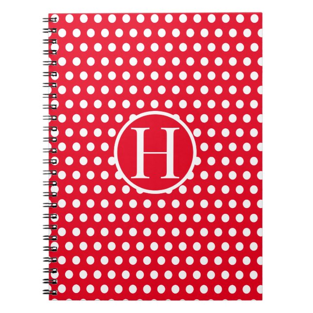 Caderno Espiral Bolinhas Vermelha inicial personalizada (Frente)