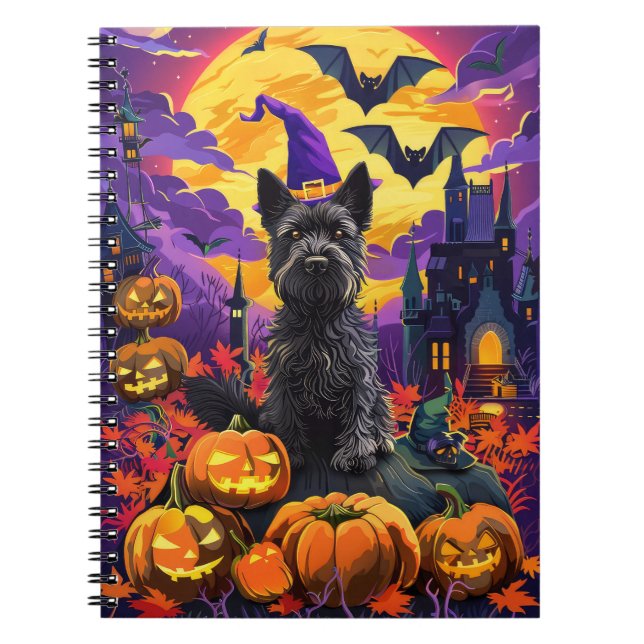 Caderno Espiral Bolinho de Bruxas de Terrier Halloween, escocês Sp (Frente)