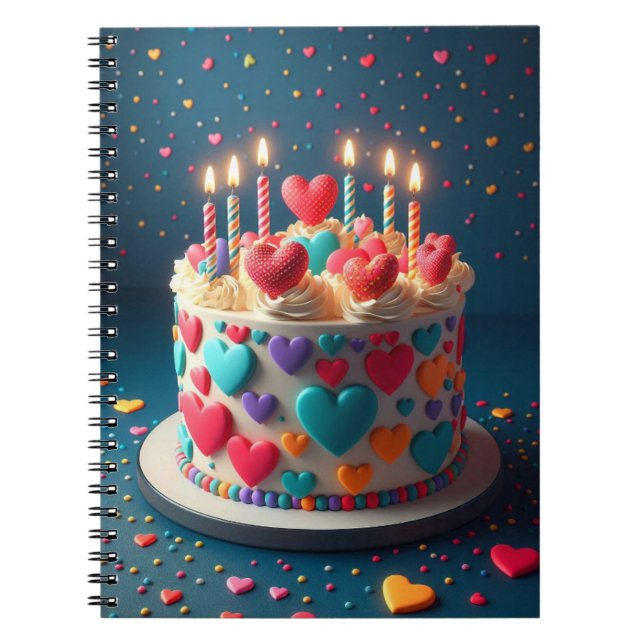 Caderno Espiral Bolo de Aniversário com Corações (Frente)