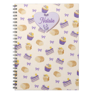 Caderno Espiral Bolo de Limão e Lavanda Design de Assados em Aquar
