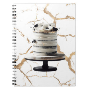 Caderno Espiral Bolo de Noiva Floral Preto e Branco Dourado em Cam