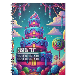 Caderno Espiral Bolo Empilhado Fantasia Texto Personalizado Azul R