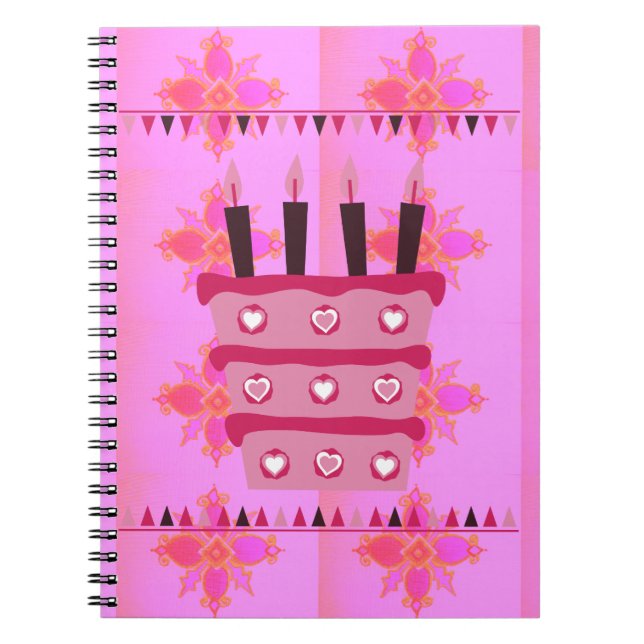 Caderno Espiral Bolo Floral de Aniversário para a Impressão de Art (Frente)