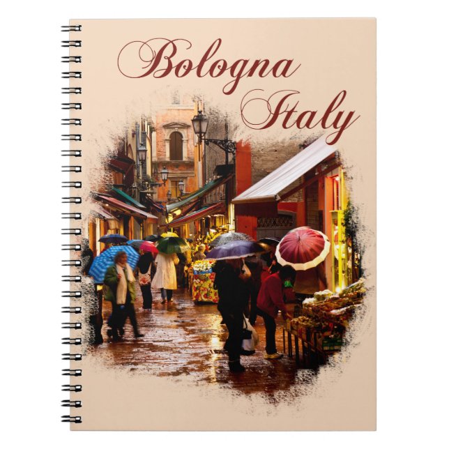 Caderno Espiral Bolonha, Itália: Comprando na Chuva (Frente)