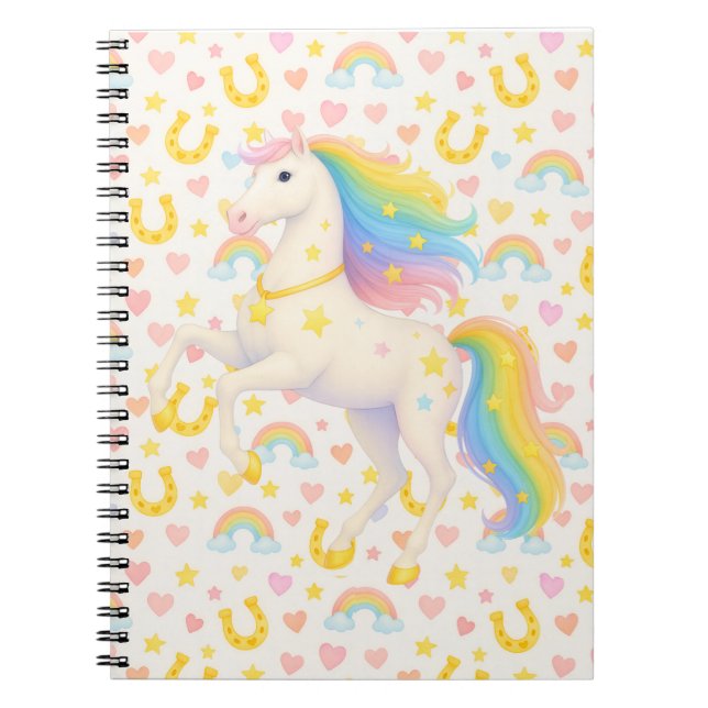 Caderno Espiral Bolsa de Livros Cavalos Arco-íris para Crianças —  (Frente)