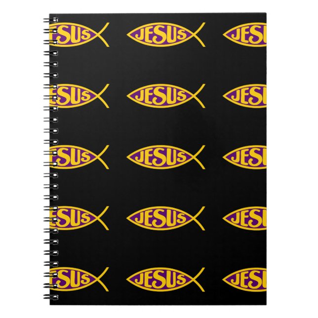 CADERNO ESPIRAL BOLSA DE SALVAÇÃO DE PEIXES DE CRISTO JESUS DOURAD (Frente)