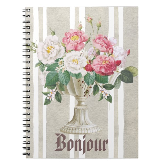 Caderno Espiral Bom dia fofo rústico e romântico botânico francês (Frente)
