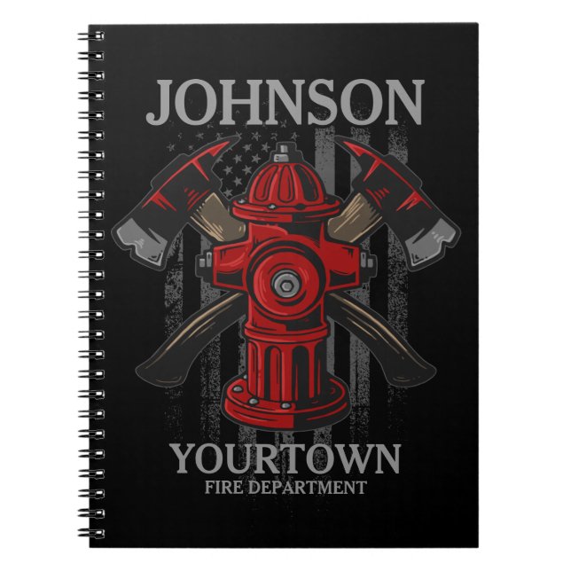 Caderno Espiral Bombeiro NOME Fire Department Hydrant USA Flag (Frente)