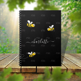 Caderno Espiral Bombus brancos negros e felizes monograma de humor