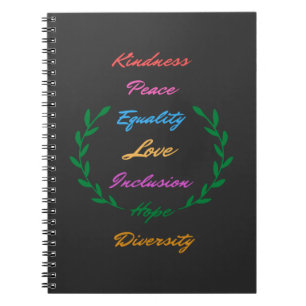 Caderno Espiral Bondade Igualdade de paz Inclusão de amor Fígado