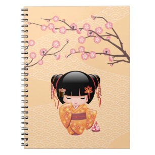 Caderno Espiral Boneca de Ume Kokeshi - menina de gueixa japonesa