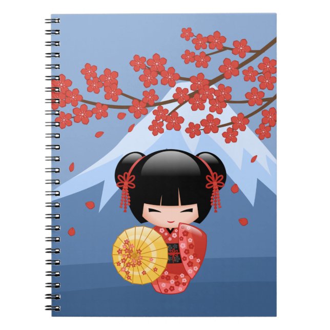 Caderno Espiral Boneca Red Sakura Kokeshi - Garota Gisha Bonita (Frente)