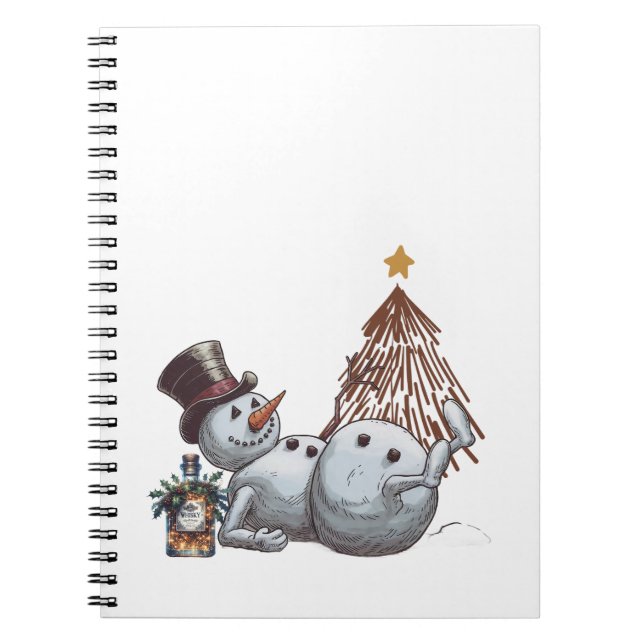 Caderno Espiral Boneco de neve bêbado com uma garrafa de uísque. (Frente)