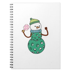 Caderno Espiral Boneco de Neve de Pickleball Natal Divertido