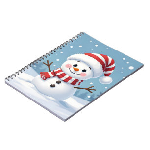 Caderno Espiral Boneco de neve fofo com cachecol e chapéu