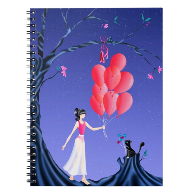 Caderno Espiral Bonita Ballerina e Cat Night Sky (Frente)