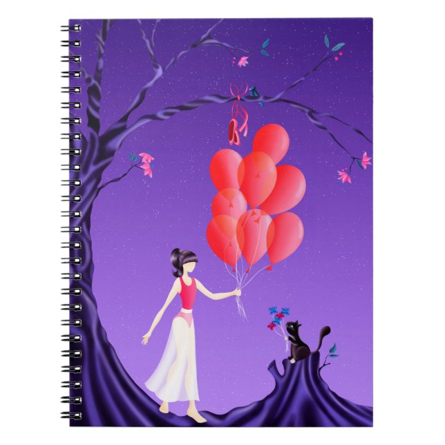 Caderno Espiral Bonita Ballerina e Cat Night Sky (Frente)