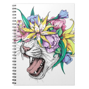 Caderno Espiral Bonita cabeça de gato selvagem de desenho em uma 